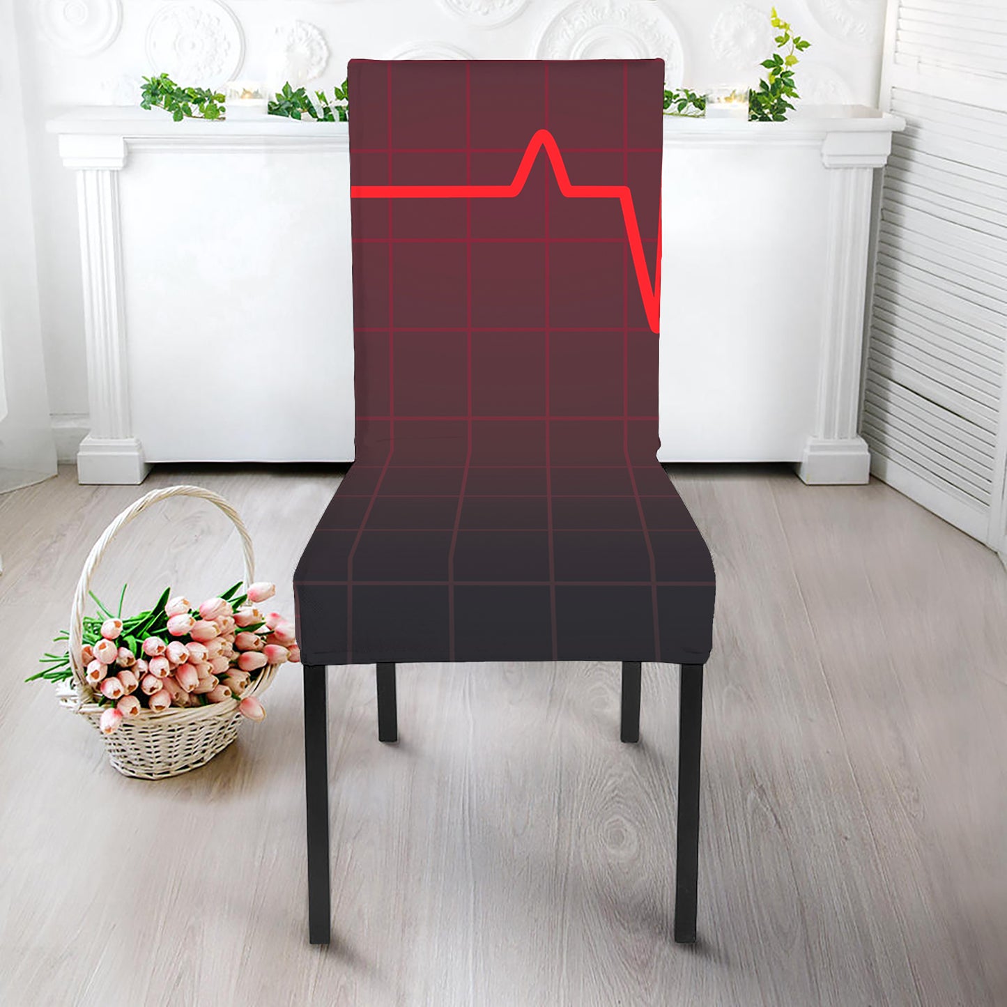 Red Heartbeat Print Dining Chair Slipcover