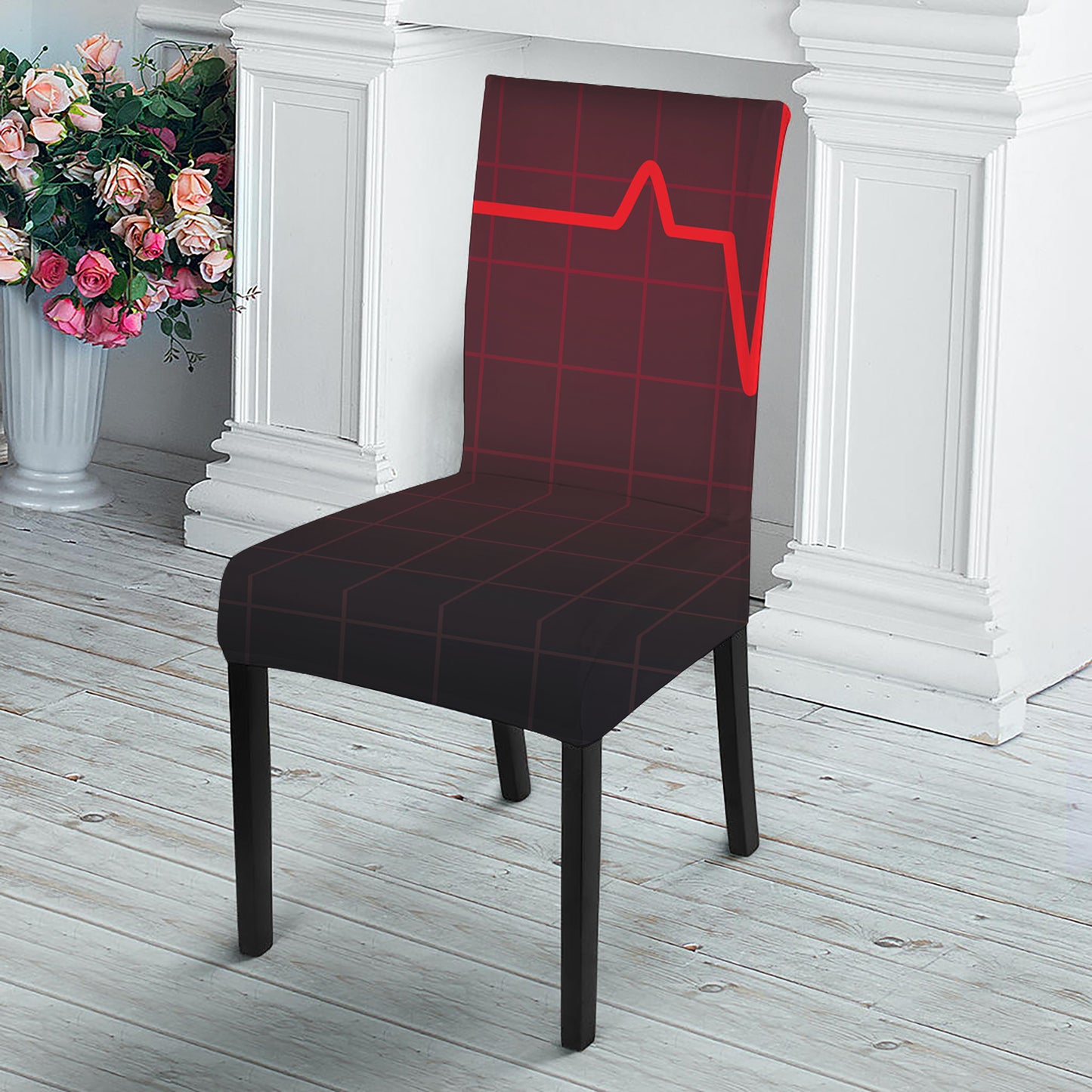Red Heartbeat Print Dining Chair Slipcover