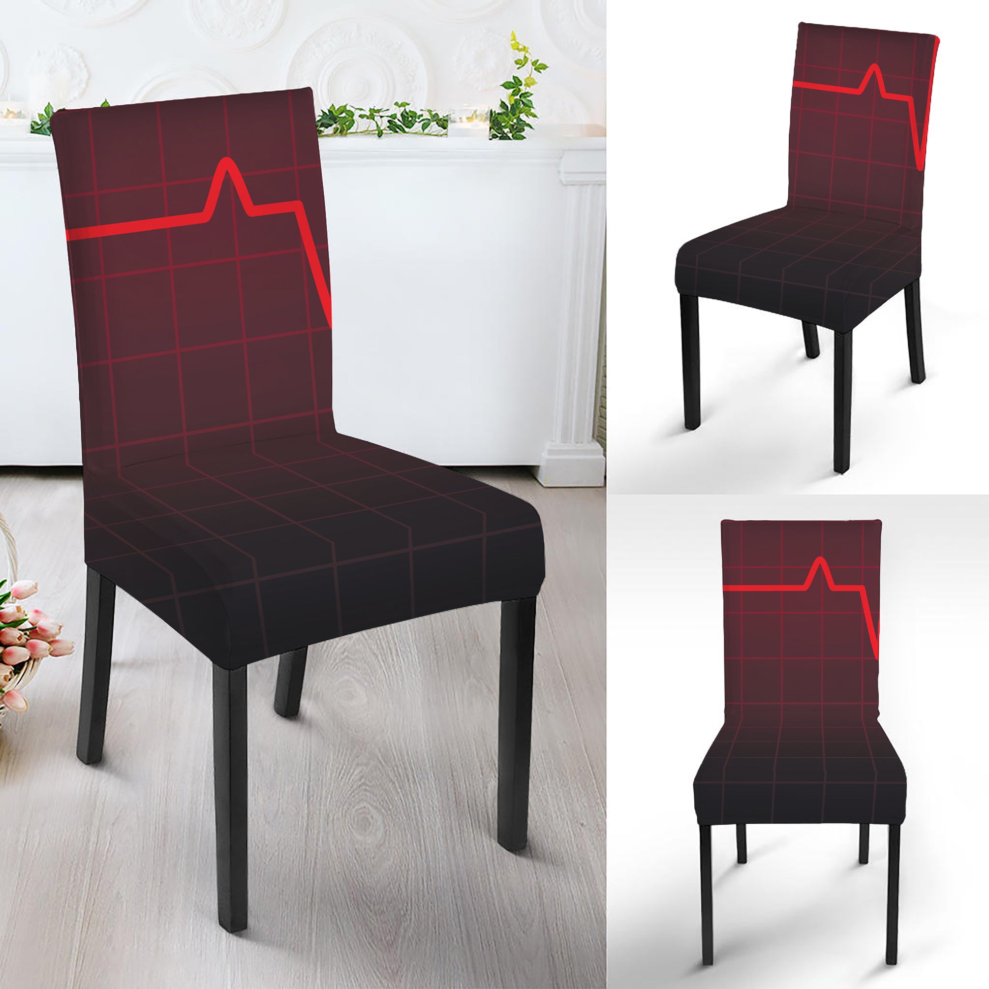 Red Heartbeat Print Dining Chair Slipcover