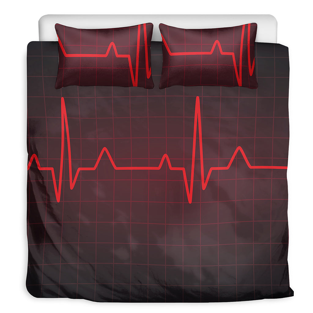 Red Heartbeat Print Duvet Cover Bedding Set