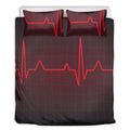 Red Heartbeat Print Duvet Cover Bedding Set