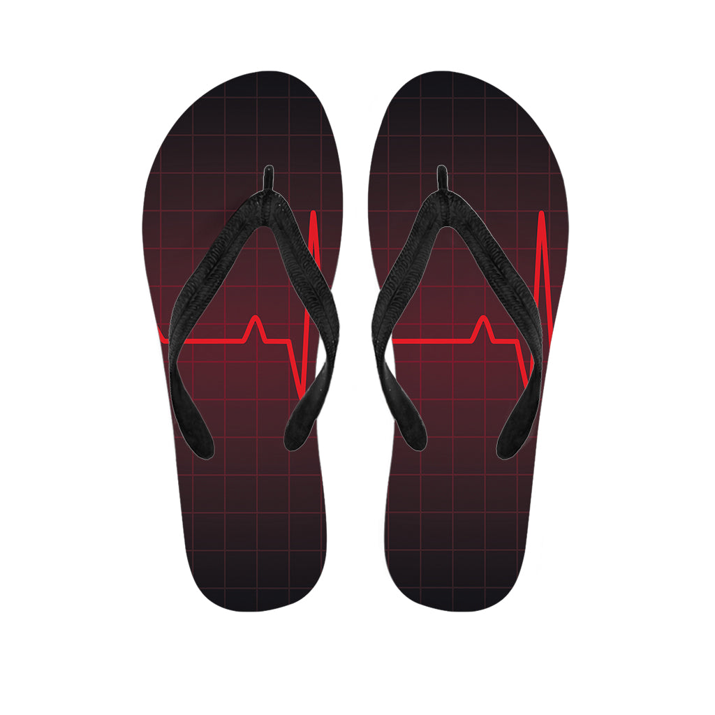 Red Heartbeat Print Flip Flops