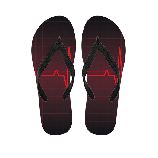 Red Heartbeat Print Flip Flops