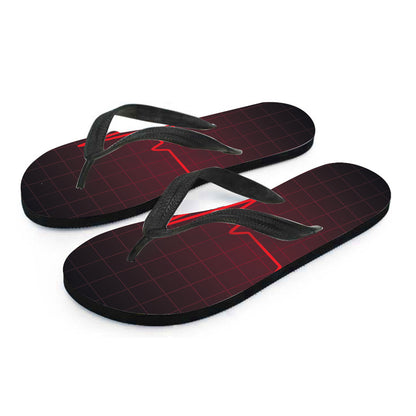 Red Heartbeat Print Flip Flops