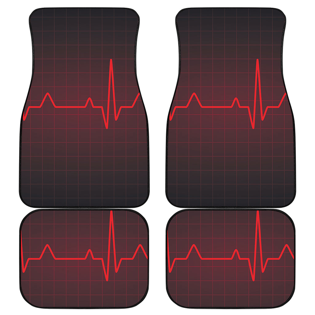 Red Heartbeat Print Front and Back Car Floor Mats