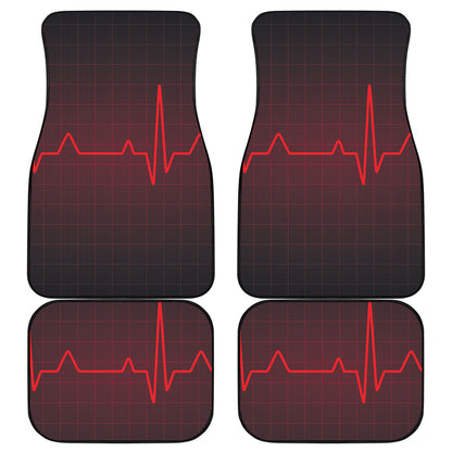 Red Heartbeat Print Front and Back Car Floor Mats