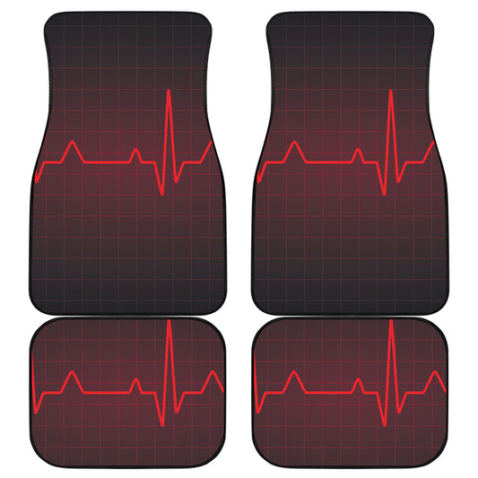 Red Heartbeat Print Front and Back Car Floor Mats