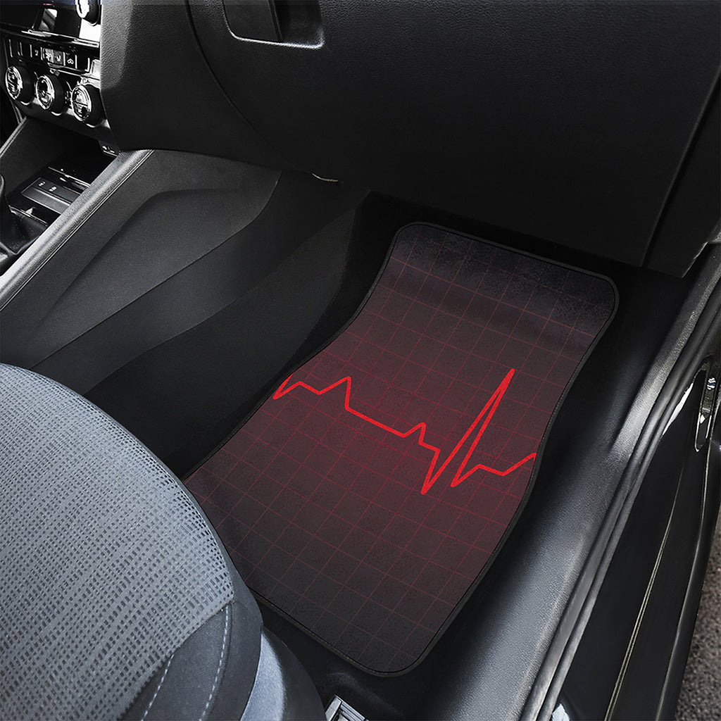 Red Heartbeat Print Front and Back Car Floor Mats