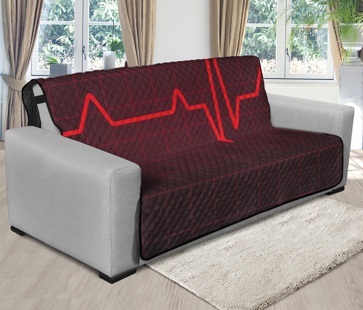 Red Heartbeat Print Futon Protector