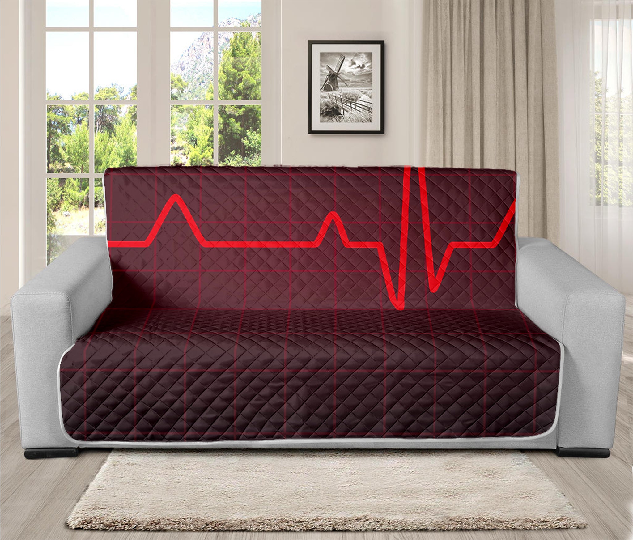 Red Heartbeat Print Futon Protector