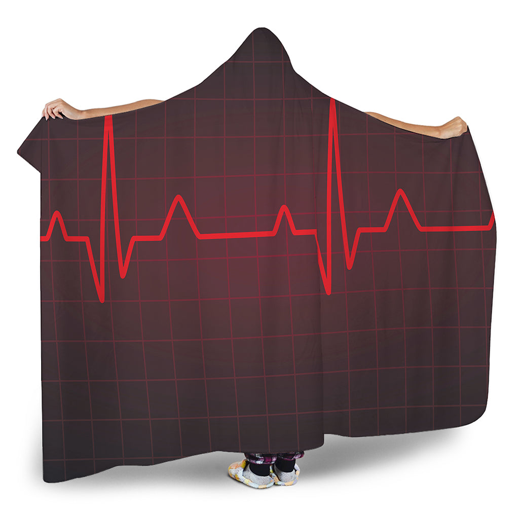 Red Heartbeat Print Hooded Blanket