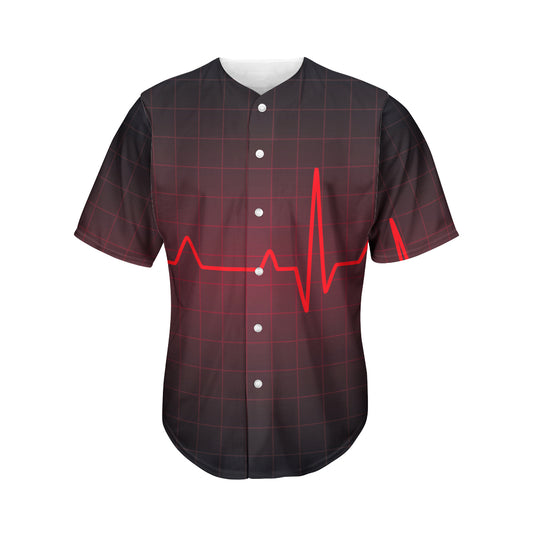 Red Heartbeat Print Men's Baseball Jersey
