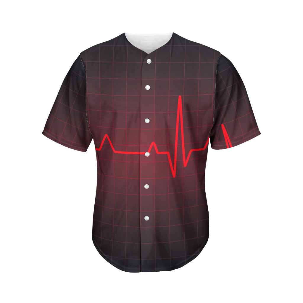 Red Heartbeat Print Men's Baseball Jersey