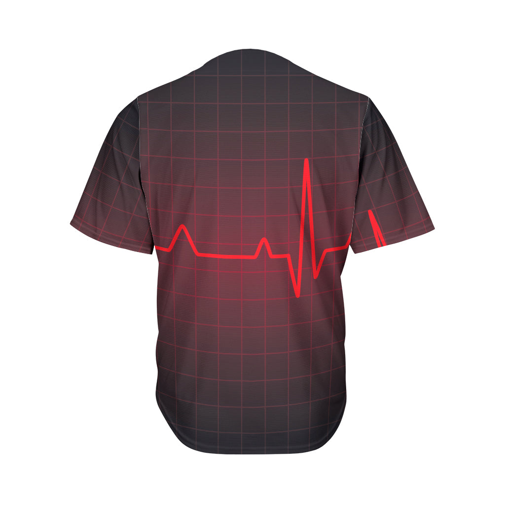 Red Heartbeat Print Men's Baseball Jersey