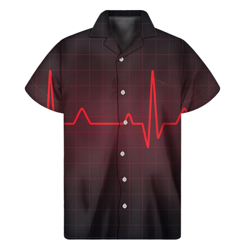 Red Heartbeat Print Men's Short Sleeve Shirt