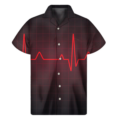 Red Heartbeat Print Men's Short Sleeve Shirt