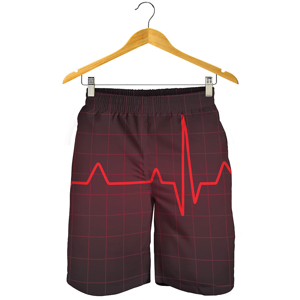 Red Heartbeat Print Men's Shorts