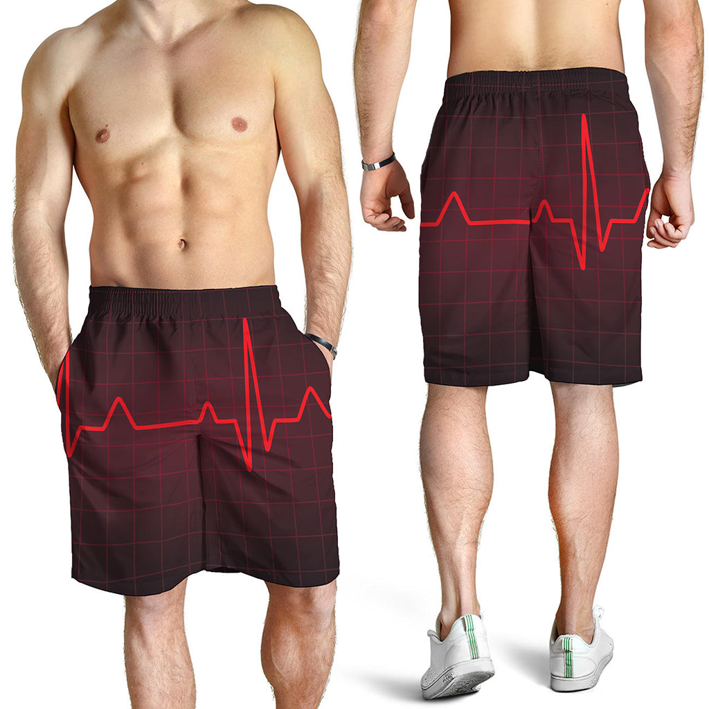 Red Heartbeat Print Men's Shorts