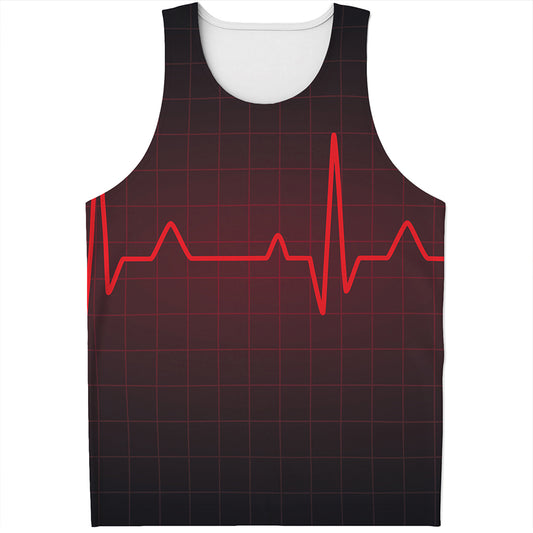 Red Heartbeat Print Men's Tank Top