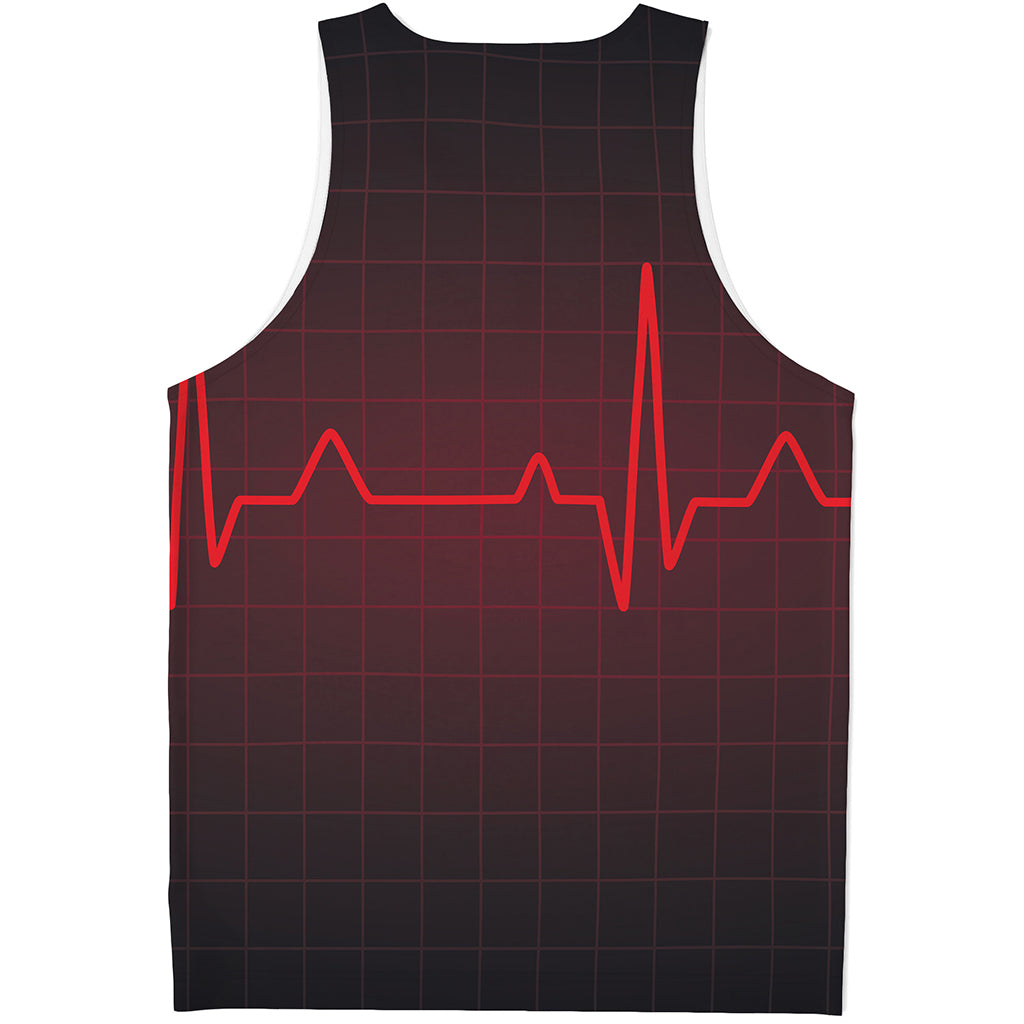 Red Heartbeat Print Men's Tank Top
