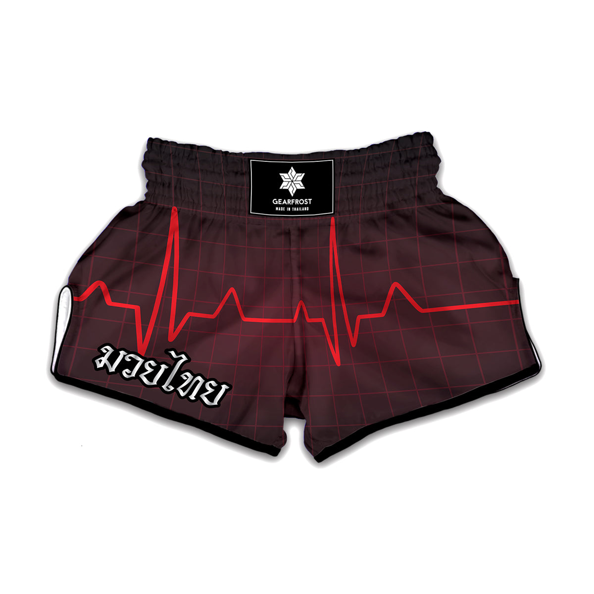 Red Heartbeat Print Muay Thai Boxing Shorts