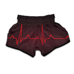 Red Heartbeat Print Muay Thai Boxing Shorts