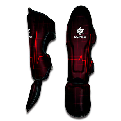 Red Heartbeat Print Muay Thai Shin Guard