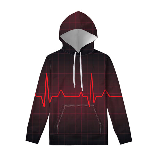 Red Heartbeat Print Pullover Hoodie
