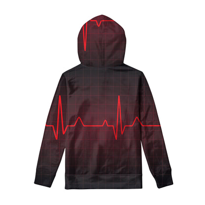 Red Heartbeat Print Pullover Hoodie