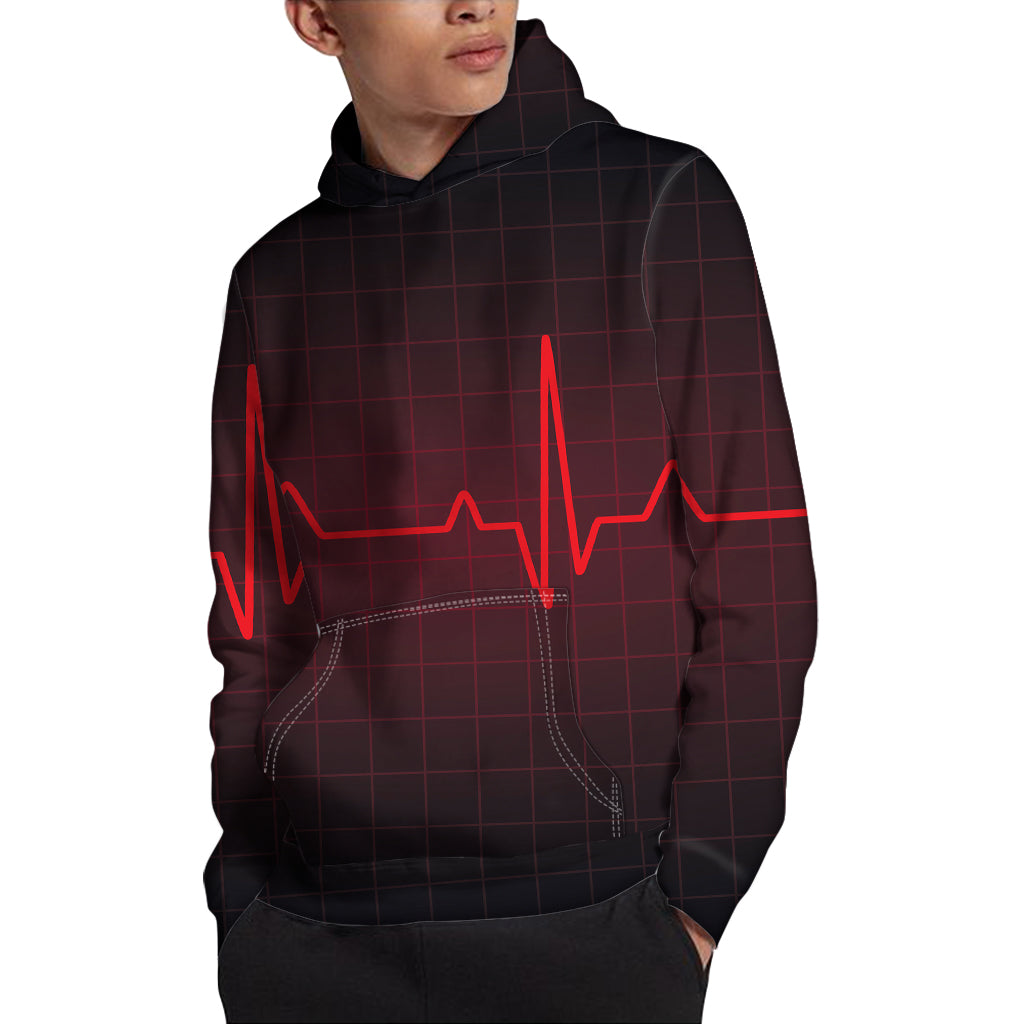 Red Heartbeat Print Pullover Hoodie