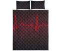Red Heartbeat Print Quilt Bed Set