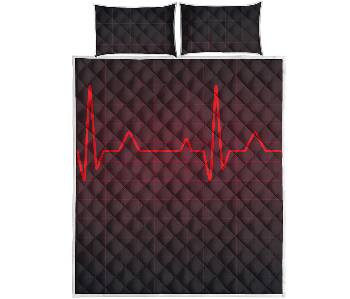 Red Heartbeat Print Quilt Bed Set
