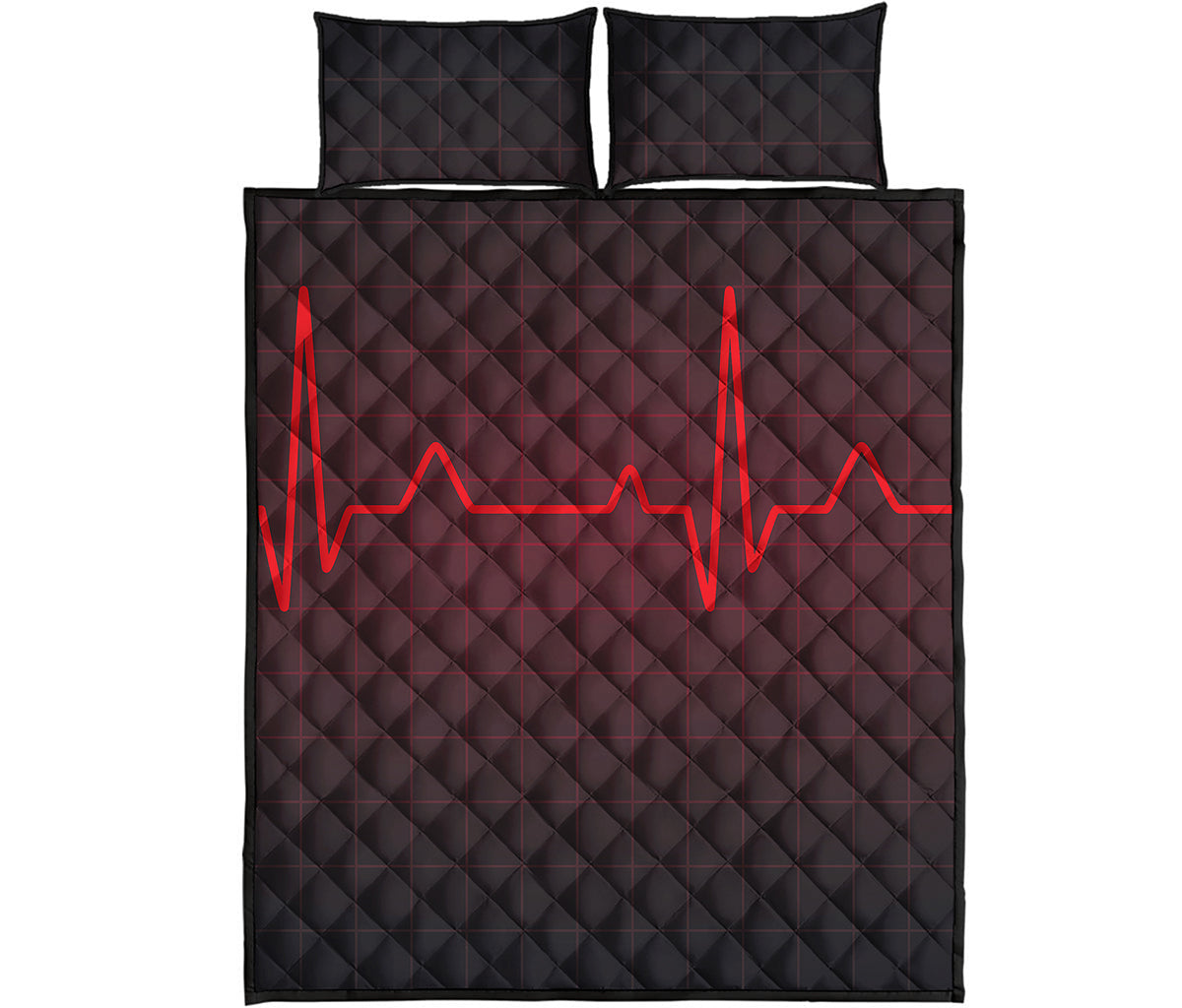 Red Heartbeat Print Quilt Bed Set