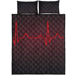 Red Heartbeat Print Quilt Bed Set