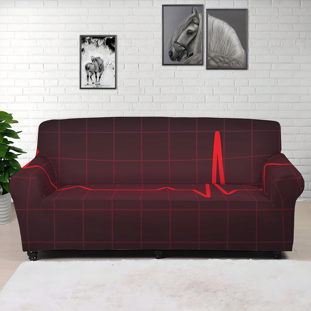 Red Heartbeat Print Sofa Cover