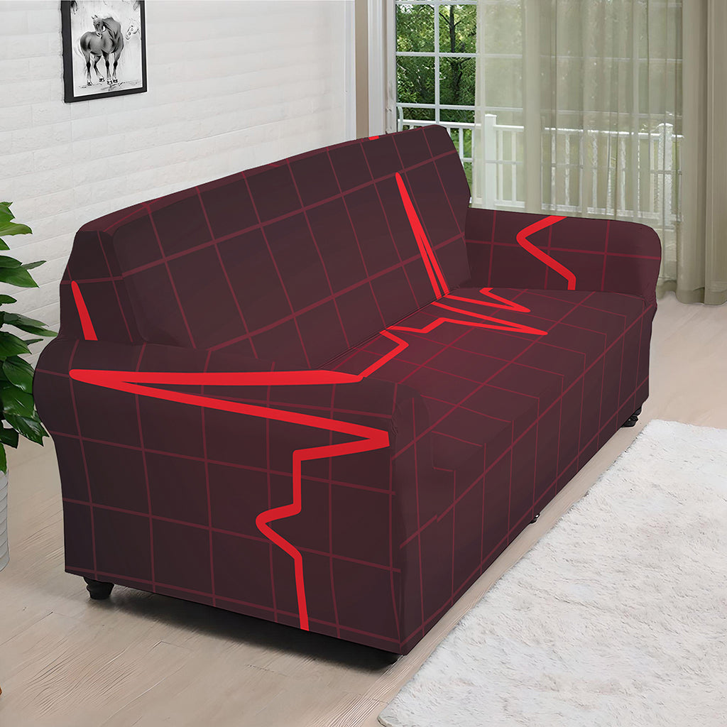 Red Heartbeat Print Sofa Cover