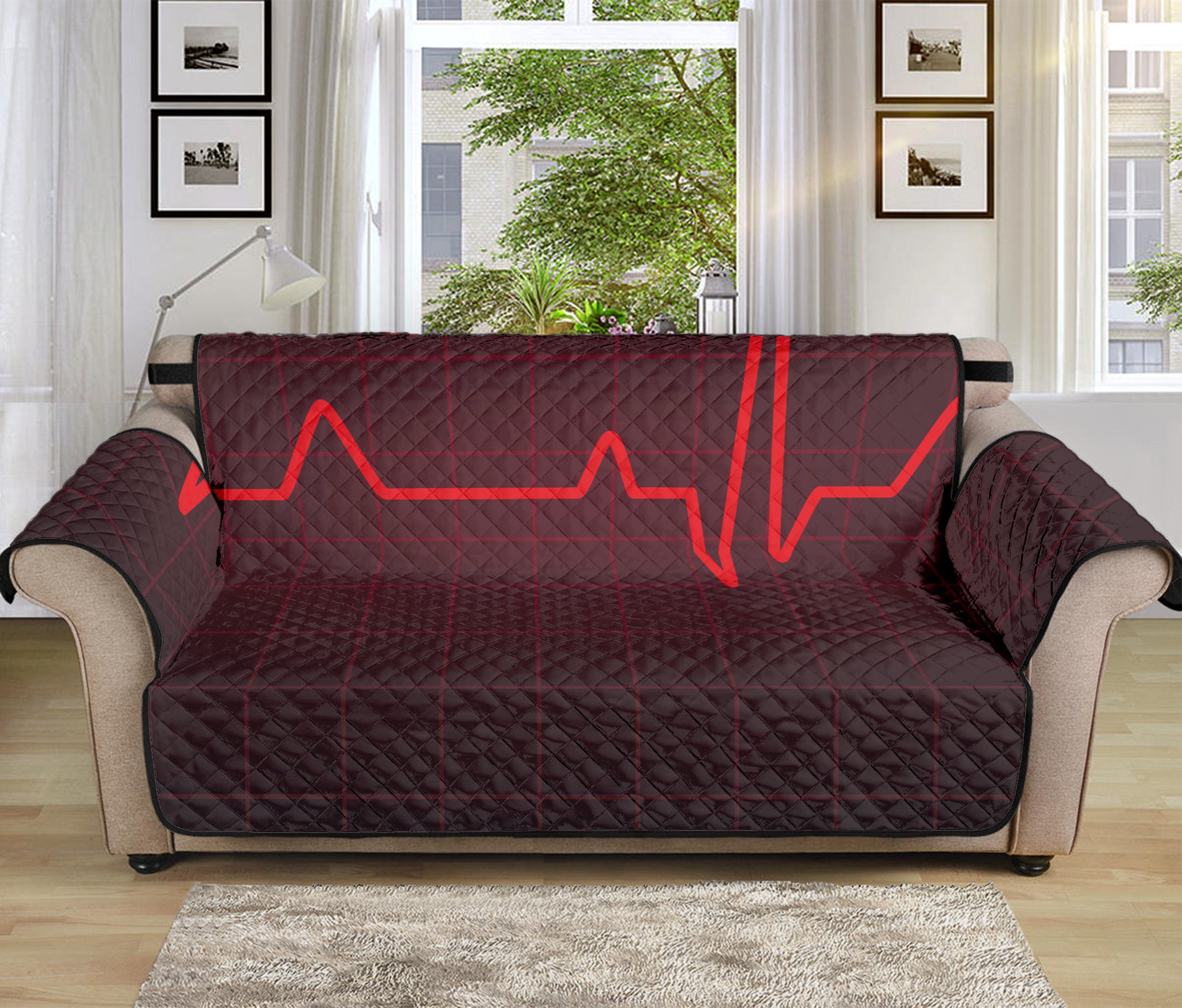 Red Heartbeat Print Sofa Protector