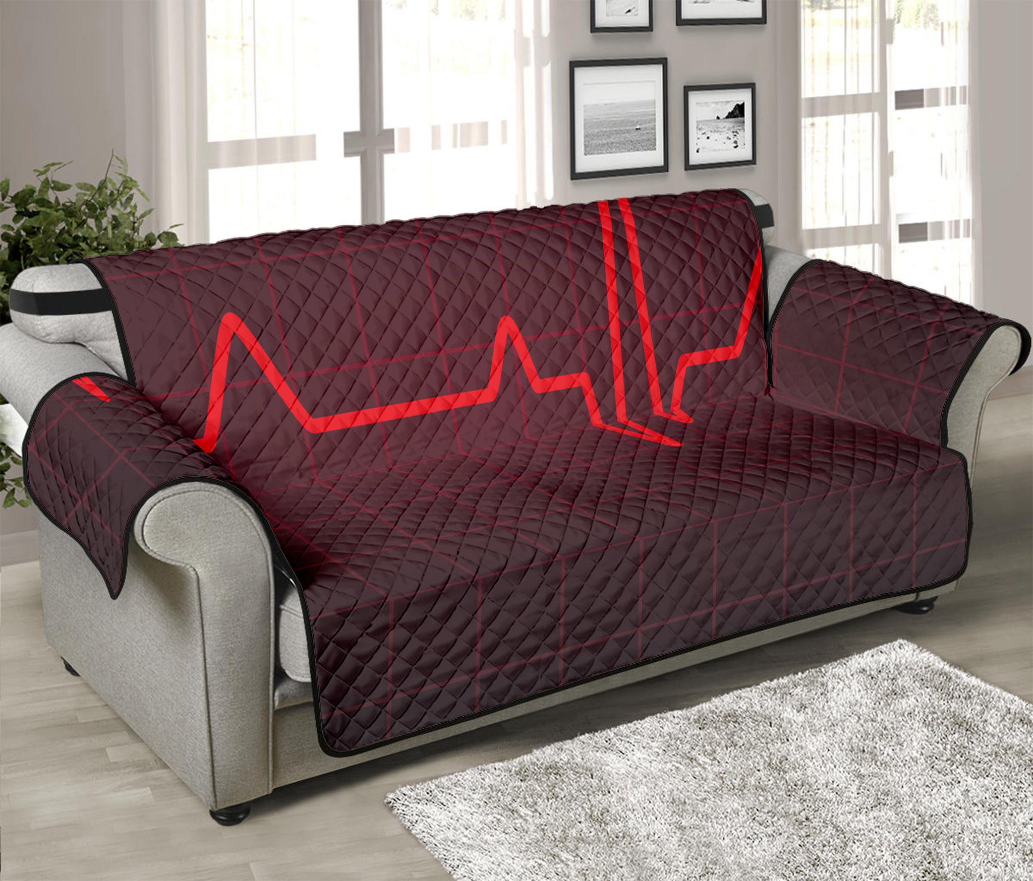 Red Heartbeat Print Sofa Protector