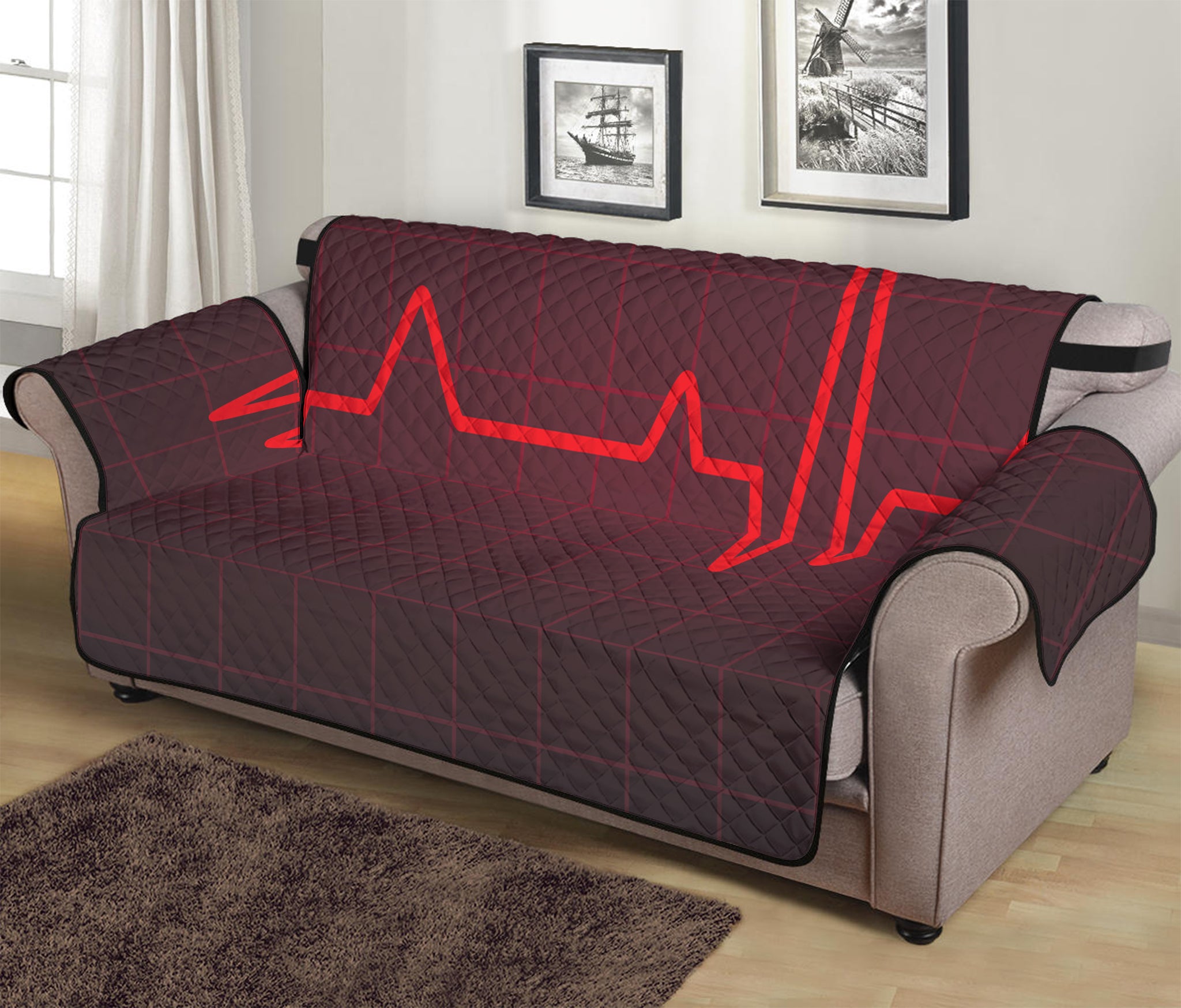 Red Heartbeat Print Sofa Protector