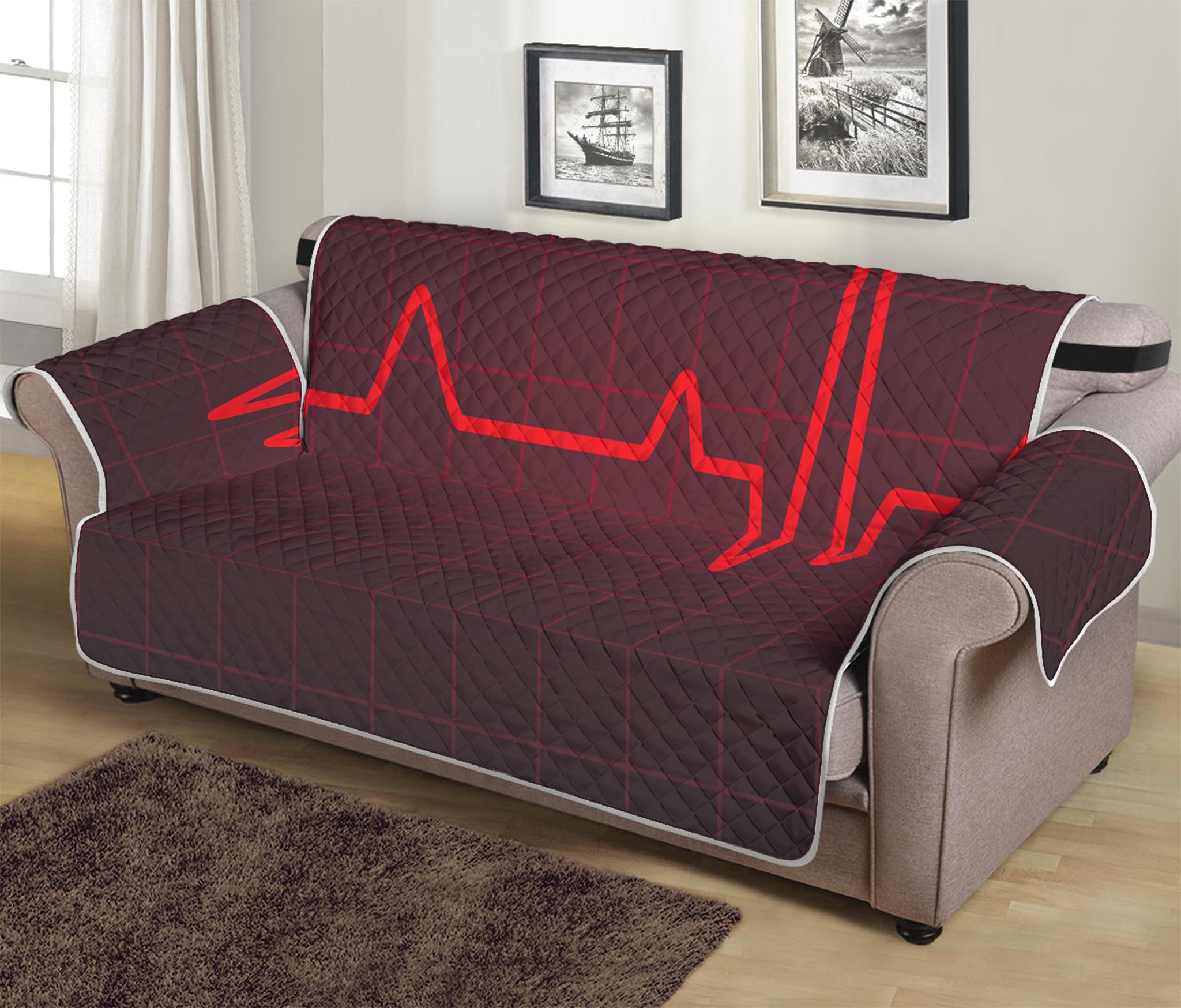 Red Heartbeat Print Sofa Protector