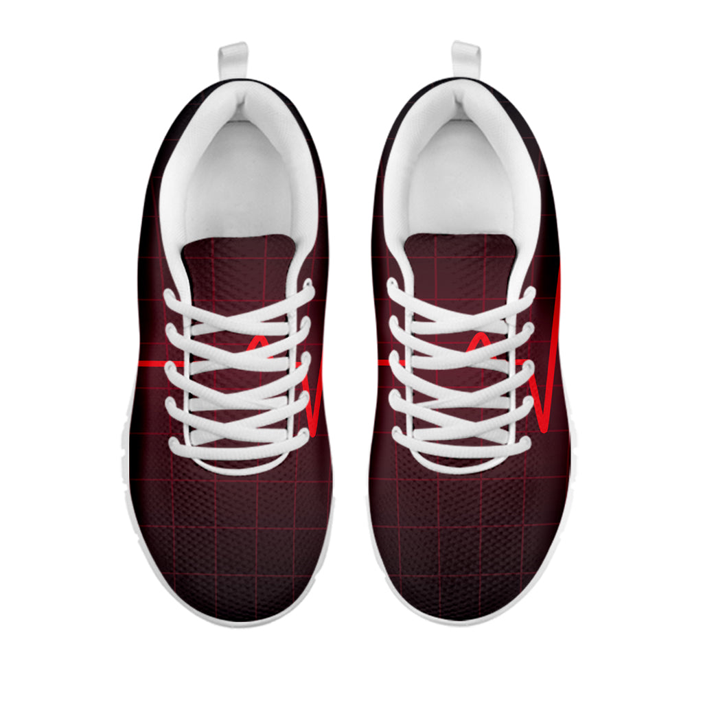 Red Heartbeat Print White Sneakers