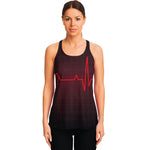 Red Heartbeat Print Women's Racerback Tank Top