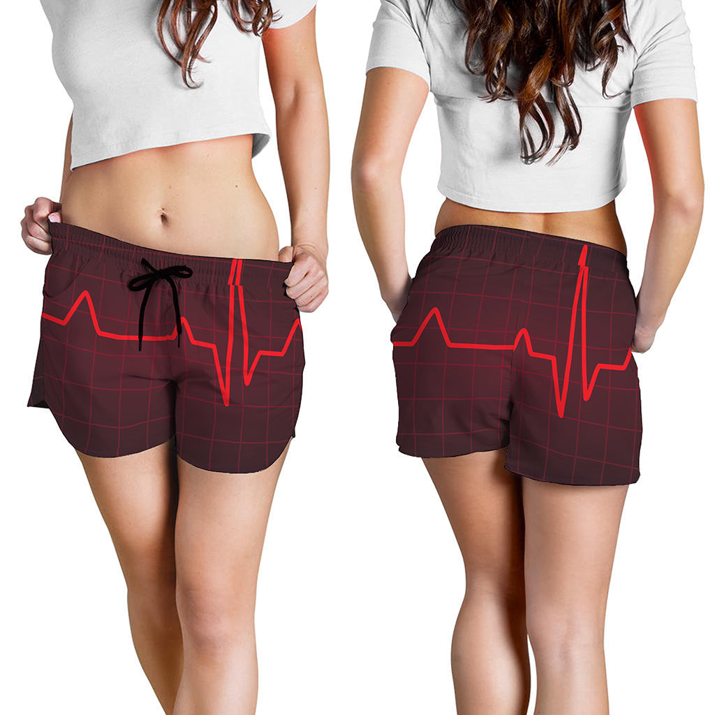 Red Heartbeat Print Women's Shorts