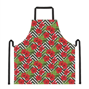 Red Hibiscus Chevron Pattern Print Apron