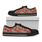 Red Hibiscus Chevron Pattern Print Black Low Top Shoes