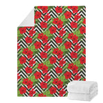 Red Hibiscus Chevron Pattern Print Blanket