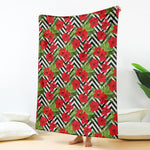 Red Hibiscus Chevron Pattern Print Blanket