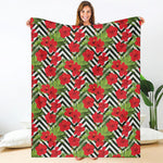 Red Hibiscus Chevron Pattern Print Blanket