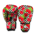 Red Hibiscus Chevron Pattern Print Boxing Gloves