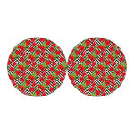 Red Hibiscus Chevron Pattern Print Car Coasters